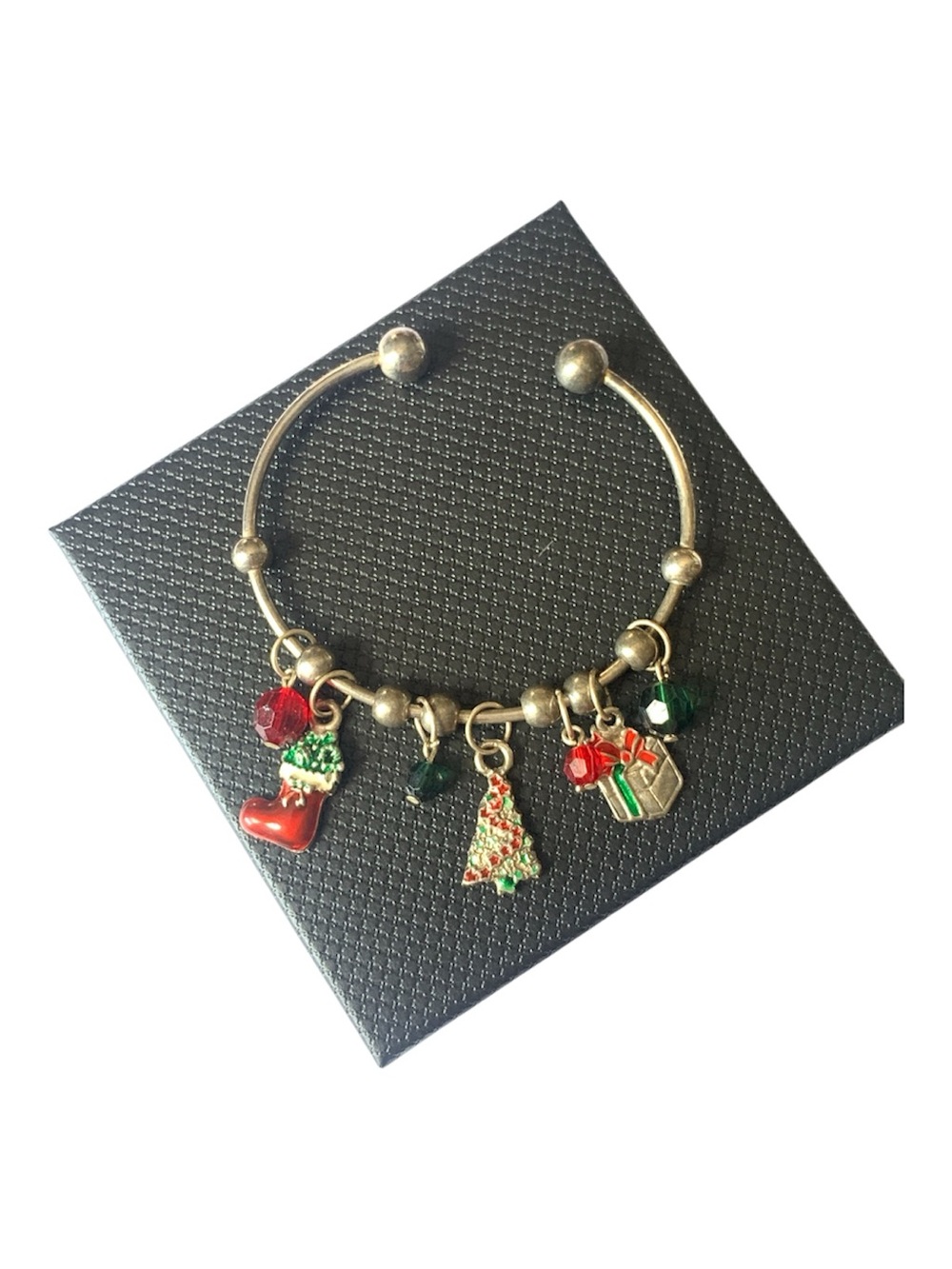 Holiday Charm Bangle Bracelet with Red and Green Accents